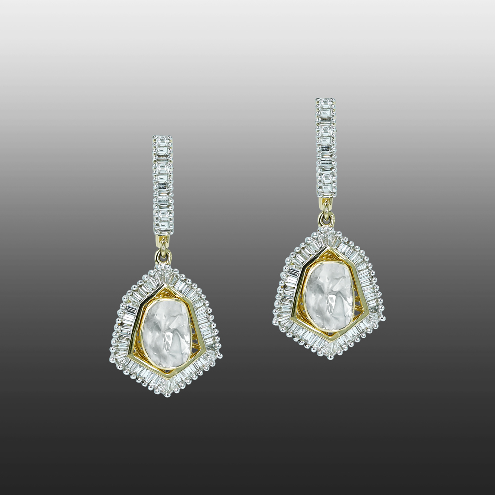 Dangling Polki Earrings with Baguette Halo